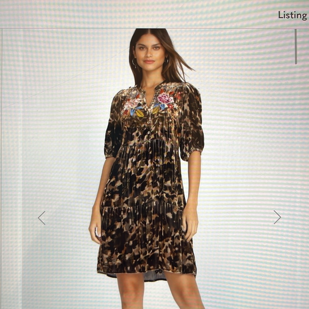 Johnny Was Camouflage Embroidered Dress - L